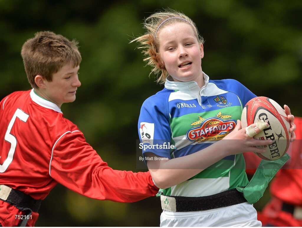 22 May 2013; Gorey Central National School, Gorey, Co. Wexford, in action against Screen National School, Screen, Co. Wexford, during the Kelly's Resort Hotel & Spa Shield. Leinster Rugby County Nations Blitz, Wexford Wonderers RFC, Wexford. Picture credit: Matt Browne / SPORTSFILE