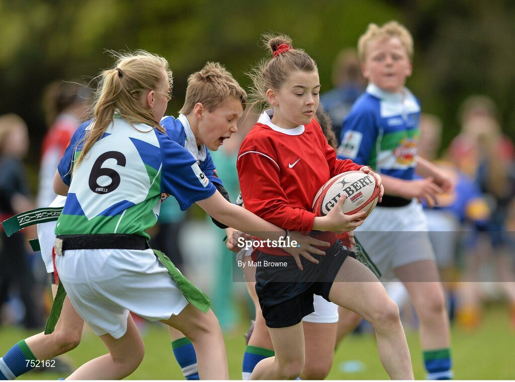 22 May 2013; Screen National School, Screen, Co. Wexford, in action against Gorey Central National School, Gorey, Co. Wexford, during the Kelly's Resort Hotel & Spa Shield. Leinster Rugby County Nations Blitz, Wexford Wonderers RFC, Wexford. Picture credit: Matt Browne / SPORTSFILE