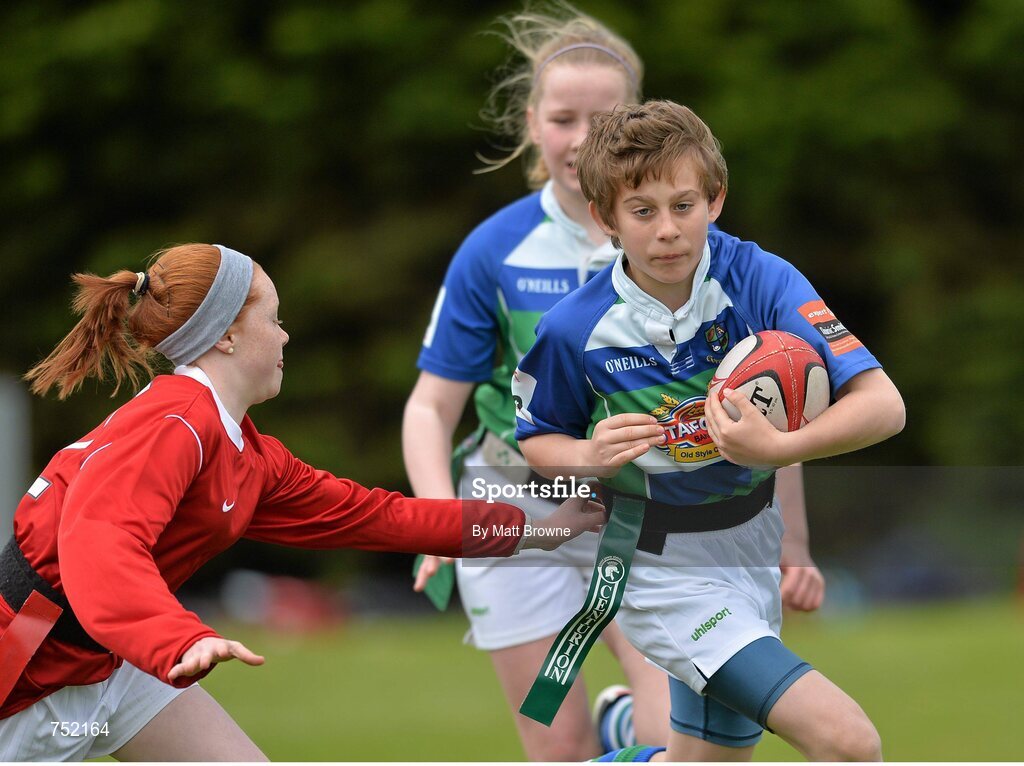 22 May 2013; Gorey Central National School, Gorey, Co. Wexford, in action against Screen National School, Screen, Co. Wexford, during the Kelly's Resort Hotel & Spa Shield. Leinster Rugby County Nations Blitz, Wexford Wonderers RFC, Wexford. Picture credit: Matt Browne / SPORTSFILE
