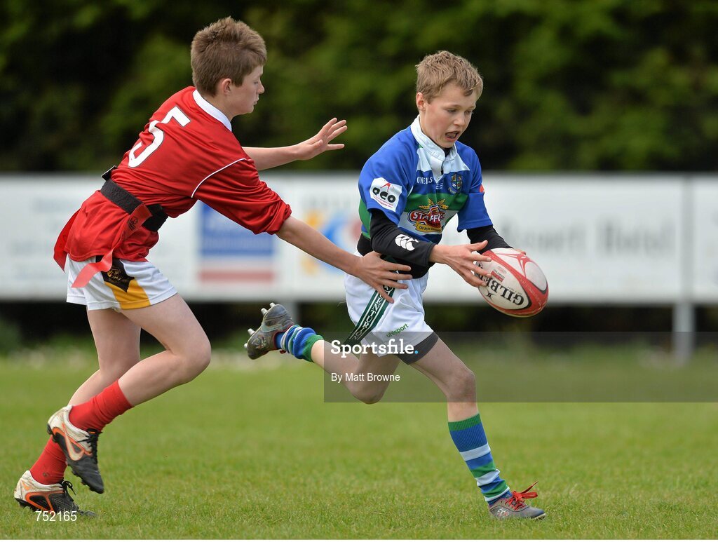 22 May 2013; Gorey Central National School, Gorey, Co. Wexford, in action against Screen National School, Screen, Co. Wexford, during the Kelly's Resort Hotel & Spa Shield. Leinster Rugby County Nations Blitz, Wexford Wonderers RFC, Wexford. Picture credit: Matt Browne / SPORTSFILE