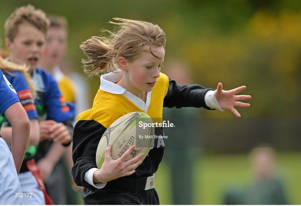 22 May 2013; Newbawn National School, Co. Wexford, in action against Gorey Central National School Gorey, Co. Wexford, during the Kelly's Resort Hotel & Spa Shield semi-final. Leinster Rugby County Nations Blitz, Wexford Wonderers RFC, Wexford. Picture credit: Matt Browne / SPORTSFILE