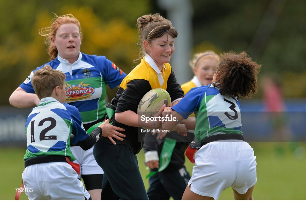 22 May 2013; Newbawn National School, Co. Wexford, in action against Gorey Central National School Gorey, Co. Wexford, during the Kelly's Resort Hotel & Spa Shield semi-final. Leinster Rugby County Nations Blitz, Wexford Wonderers RFC, Wexford. Picture credit: Matt Browne / SPORTSFILE