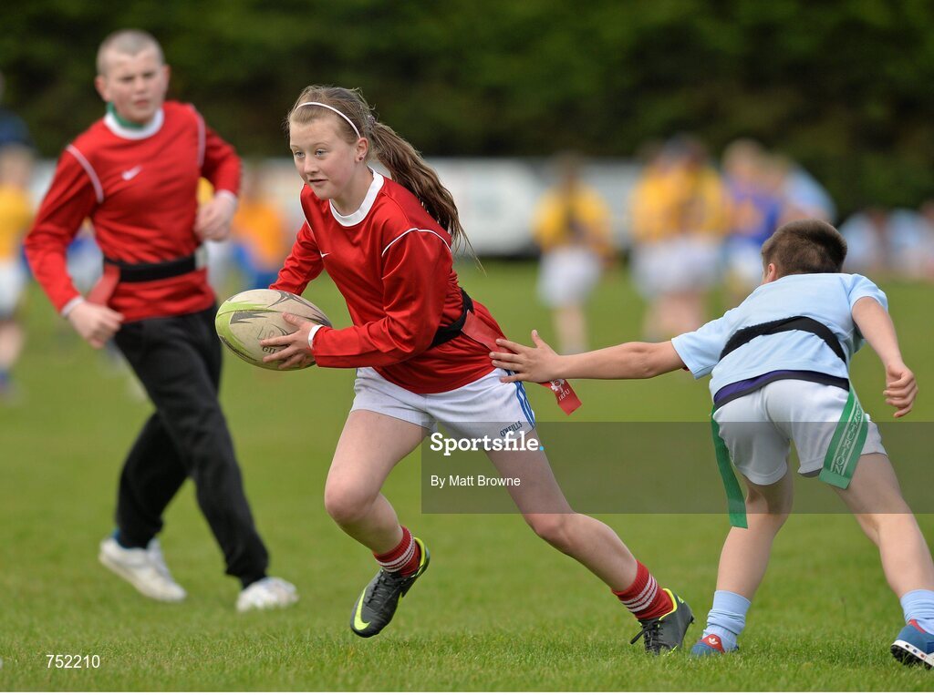 22 May 2013; Screen National School, Screen, Co. Wexford, in action against Ballymitty National School, Ballymitty, Co. Wexford. Leinster Rugby County Nations Blitz, Wexford Wonderers RFC, Wexford. Picture credit: Matt Browne / SPORTSFILE