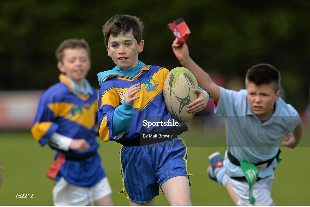 22 May 2013; Taghmon National School, Taghmon, Co. Wexford, in action against Ballymitty National School, Ballymitty, Co. Wexford. Leinster Rugby County Nations Blitz, Wexford Wonderers RFC, Wexford. Picture credit: Matt Browne / SPORTSFILE