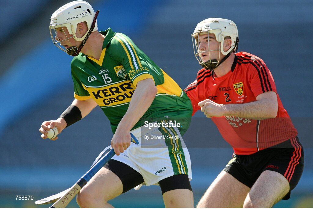8 June 2013; Shane Nolan, Kerry, in action against Matthew Conlon, Down. The Christy Ring Cup Final, Kerry v Down, Croke Park, Dublin. Picture credit: Oliver McVeigh / SPORTSFILE