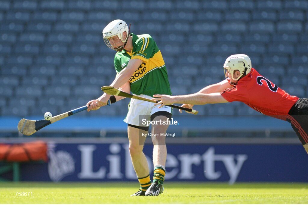8 June 2013; Shane Nolan, Kerry, scores a goal dispite the tackle of Matthew Conlon, Down. The Christy Ring Cup Final, Kerry v Down, Croke Park, Dublin. Picture credit: Oliver McVeigh / SPORTSFILE
