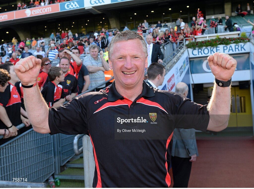 8 June 2013; Down manager Gerard Monan celebrates after the game. The Christy Ring Cup Final, Kerry v Down, Croke Park, Dublin. Picture credit: Oliver McVeigh / SPORTSFILE