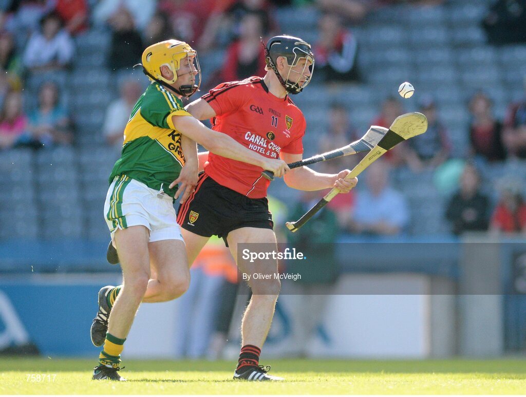 8 June 2013; Paul Braniff, Down, in action against John Griffin, Kerry. The Christy Ring Cup Final, Kerry v Down, Croke Park, Dublin. Picture credit: Oliver McVeigh / SPORTSFILE