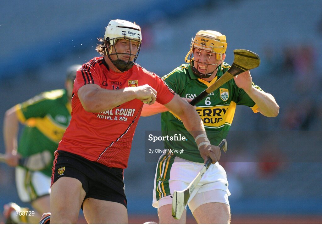 8 June 2013; Gareth Johnston, Down, in action against Tom Murnane, Kerry. The Christy Ring Cup Final, Kerry v Down, Croke Park, Dublin. Picture credit: Oliver McVeigh / SPORTSFILE