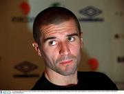 27 February 2001; Roy Keane, Rep of Ireland, pictured during a press conference at the Dublin Forte Posthouse Hotel, after squad training was cancelled because of snow. Soccer. Picture credit; David Maher/SPORTSFILE