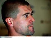 27 February 2001; Roy Keane, Rep of Ireland, pictured during a press conference at the Dublin Forte Posthouse Hotel, after squad training was cancelled because of snow. Soccer. Picture credit; David Maher/SPORTSFILE