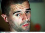 27 February 2001; Roy Keane, Rep of Ireland, pictured during a press conference at the Dublin Forte Posthouse Hotel, after squad training was cancelled because of snow. Soccer. Picture credit; David Maher/SPORTSFILE