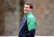 11 February 2002; Roy Keane, Republic of Ireland, shares a joke during squad training. Fran Cooke Park, Dublin. Soccer. Picture credit; David Maher / SPORTSFILE *EDI*