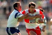 1 June 1997; Brian McCormack of Derry in action against Frank McEneaney of Monaghan during the Ulster GAA Football Senior Championship Quarter-Final match between Monaghan and Derry at St. Tiernach's Park in Clones, Co Monaghan. Photo by Ray McManus/Sportsfile
