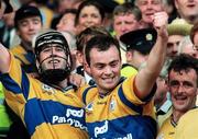 14 September 1997; Clare'a Sean McMahon celebrates with team captain Anthony Daly after the final whistle following the Guinness All Ireland Hurling Final match between Clare and Tipperary at Croke Park in Dublin. Photo by Ray McManus/Sportsfile