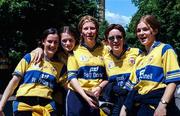 15 September 1997; Clare fans celebrate during the Clare All-Ireland Football Winning team homecoming with the Liam MacCarthy Cup at the GAA reception in the Burlington Hotel, Dublin. Photo by Ray McManus/Sportsfile