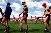 8 June 1997; Clare players from left to right David Fitzgerald, Michael O'Halloran and Brian Lohan during the GAA Munster Senior Hurling Championship Semi-Final match between Clare and Cork at the Gaelic Grounds in Limerick. Photo by Brendan Moran/Sportsfile