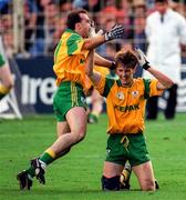 29 September 1996; Colm Brady of Meath, right, celebrates with a team-mate at the final whistle after defeating Mayo in the GAA All-Ireland Senior Football Championship Final replay between Meath and Mayo at Croke Park in Dublin. Photo by Ray McManus/Sportsfile
