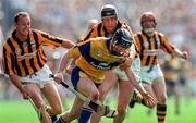 10 August 1997; Conor Clancy of Clare in action against Pat O'Neill, right, with Andy Comerford of Kilkenny during the GAA All-Ireland Senior Hurling Championship Semi-Final match between Clare and Kilkenny at Croke Park in Dublin. Photo by Ray McManus/Sportsfile