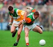 31 August 1997; Ciaran McManus of Offaly in a race for possession against David Heaney of Mayo during the GAA Football All-Ireland Senior Championship Semi-Final match between Mayo and Offaly at Croke Park in Dublin. Photo by Matt Browne/Sportsfile