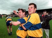 22 June 1997; David Keane of Clare, right, celebrates with team-mate John Enright after their side's last minute victory over Cork in  the GAA Munster Senior Football Championship Semi-Final match between Clare and Cork at Cusack Park in Ennis, Co Clare. Photo by Brendan Moran/Sportsfile