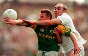 6 July 1997; Davy Dalton of Kildare in a race for possession against Tommy Dowd of Meath during the Leinster GAA Senior Football Championship Semi-Final match between Kildare and Meath at Croke Park in Dublin. Photo by Brendan Moran/Sportsfile