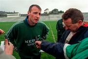 20 September 1997; Declan O'Keeffe speaking to journalists following a GAA Football Kerry Training Session at Fitzgerald Stadium in Killarney, Kerry. Photo by Matt Browne/Sportsfile