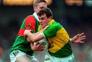 27 September 1997; Denis O'Dwyer of Kerry in action against David Heaney of Mayo during the GAA Football All-Ireland Senior Championship Final match between Kerry and Mayo at Croke Park in Dublin. Photo by Brendan Moran/Sportsfile