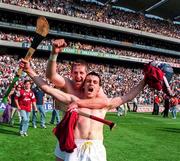 4 August 1996; Ger Cush, and Liam Dunne of Wexford celebrate as they had defeated Galway to qualify for the Guinness All Ireland Hurling Final following the All-Ireland Senior Hurling Championship Semi-Final match between Wexford and Galway at Croke Park in Dublin. Photo by Ray McManus/Sportsfile
