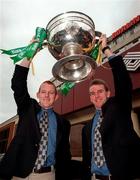 29 September 1997; Kerry captain, Liam Hassett and his brother, Mike Hassett, with the Sam Maguire Cup at a reception at the Burlington Hotel in Dublin following their victory over Mayo during the GAA Football All-Ireland Senior Championship Final at Croke Park in Dublin on the 28th of September 1997. Photo by Brendan Moran/Sportsfile