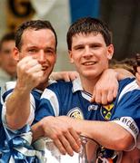 20 July 1997; Cavan players, from left, Jason Reilly who scored the winning goal, Damien Reilly and Larry Reilly celebrate following the Ulster GAA Football Senior Championship Final match between Cavan and Derry at St. Tiernach's Park in Clones, Monaghan. Photo by David Maher/Sportsfile