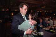 6 April 1996; Joe McDonagh is greeted by his wife Peig at the GAA Congress following the voting results which selected Joe McDonagh as the new GAA President during the GAA Annual Congress 1996 at London in England. Photo by Ray McManus/Sportsfile