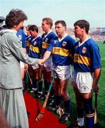 1 September 1991; John Leahy of Tipperary meets President Mary Robinson prior to the All-Ireland Senior Hurling Final match between Tipperary and Kilkenny at Croke Park in Dublin. Photo by Ray McManus/Sportsfile
