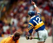 17 August 1997; John Leahy of Tipperary celebrates his goal as Damean Fitzhenry of Wexford looks on during the GAA All-Ireland Senior Hurling Championship Semi-Final match between Tipperary and Wexford at Croke Park in Dublin. Photo by Ray McManus/Sportsfile
