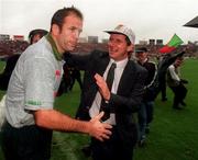 31 August 1997; Mayo Manager John Maughan is congratulated by a Mayo fan during the GAA Football All-Ireland Senior Championship Semi-Final match between Mayo and Offaly at Croke Park in Dublin. Photo by Ray McManus/Sportsfile
