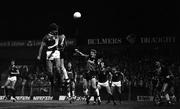 18 September 1984; Bohemians goalkeeper Dermot O'Neill watches on as Davie Cooper of Glasgow Rangers, left, and Dave Connell of Bohemians contest an aerial ball during the UEFA Cup First Round 1st Leg between Bohemians and Glasgow Rangers at Dalymount Park in Dublin. Photo by Ray McManus/Sportsfile