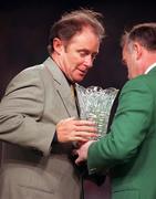 14 October 1998; Republic of Ireland U18 manager Brian Kerr is presented a trophy by FAI President Pat Quigley ahead of the UEFA EURO 2000 Group 8 Qualifier between Republic of Ireland and Malta at Lansdowne Road in Dublin. Photo by David Maher/Sportsfile