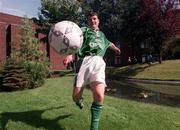3 September 1998; Republic of Ireland player Denis Irwin shows off his skills at the launch of the new Umbro Republic of Ireland jersey ahead of their UEFA EURO 2000 Group 8 Qualifier match against Croatia. Photo by David Maher/Sportsfile