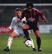 11 September 1998; Harry Ngata of Bohemians in action against Declan Daly of Cork City during the Harp Lager National League Premier Division match between Bohemians and Cork City in Dalymount Park in Dublin. Photo by David Maher/Sportsfile