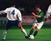 5 October 1998; Richard Partridge of Republic of Ireland in action against Marios Antoniou of Cyprus during the UEFA Under-18 Championship Preliminary Round between Republic of Ireland and Cyprus at Tolka Park in Dublin. Photo by David Maher/Sportsfile