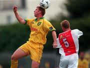 18 July 1998; Iwan Roberts of Norwich City in action against Stephen McGuinness of St. Patrick's Athletic during the Club Friendly between St. Patrick's Athletic and Norwich City at Richmond Park in Dublin. Photo by Brendan Moran/Sportsfile