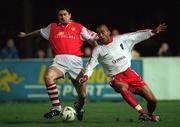 23 October 1998; Colin Hawkins of St. Patrick's Athletic in action against Jason Kabia of Cork City during the Harp Lager National League Premier Division match between St. Patrick's Athletic and Cork City at Richmond Park in Dublin. Photo by David Maher/Sportsfile