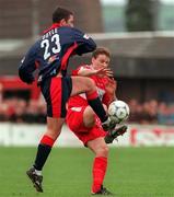 25 October 1998; Keith Doyle of St. Patrick's Athletic in action against Declan Daly of Cork City during the Harp Lager League Cup Semi-Final match between Cork City and St. Patrick's Athletic at Turners Corss in Cork. Photo by David Maher/Sportsfile