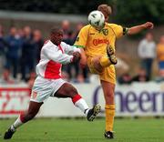 18 July 1998; Matt Jackson of Norwich City in action against Leon Braithwaite of St. Patrick's Athletic during the Club Friendly between St. Patrick's Athletic and Norwich City at Richmond Park in Dublin. Photo by Brendan Moran/Sportsfile