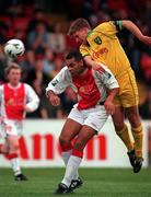 18 July 1998; Paul Osam of St. Patrick's Athletic in action against Matt Jackson of Norwich City during the Club Friendly between St. Patrick's Athletic and Norwich City at Richmond Park in Dublin. Photo by Ray McManus/Sportsfile