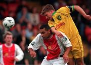 18 July 1998; Paul Osam of St. Patrick's Athletic in action against Matt Jackson of Norwich City during the Club Friendly between St. Patrick's Athletic and Norwich City at Richmond Park in Dublin. Photo by Ray McManus/Sportsfile