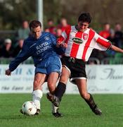 10 October 1998; Peter Hutton of Derry City in action against Karl Gannon of Waterford United during the Harp Lager National League Premier Division match between Waterford United and Derry City at the RSC in Waterford. Photo by Matt Browne/Sportsfile
