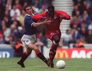 29 July 1998; Mark Rutherford of Shelbourne in action against Barry Ferguson of Rangers during the UEFA Cup First Qualifying Round 2nd Leg between Rangers and Shelbourne at Ibrox Stadium in Glasgow, Scotland. Photo by Brendan Moran/Sportsfile