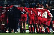 29 July 1998; The Shelbourne team come together in a huddle in the centre of the field following the UEFA Cup First Qualifying Round 2nd Leg between Rangers and Shelbourne at Ibrox Stadium in Glasgow, Scotland. Photo by Brendan Moran/Sportsfile