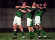 23 July 1998; Robbie Keane of Republic of Ireland, centre, celebrates after scoring his side's third goal with team-mates Richard Dunne, left, and Jason Gavin during the UEFA European Under-18 Championship Group B match between Republic of Ireland and Cyprus at Municipal Stadium in Ayia Napa, Cyprus. Photo by David Maher/Sportsfile